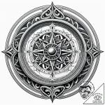 Astrolabe, ink illustration for tattoo, black… – style Jaeger Simple – tattoo sketch (04.11.2025 23:53)