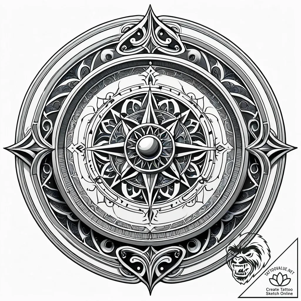 Astrolabe, ink illustration for tattoo, black... - style Jaeger Simple - tattoo sketch (04.11.2025 23:53)
