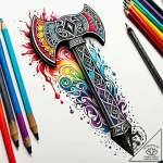 Metronome needle is a swinging, bloody axe, t… – style Jaeger Simple – tattoo sketch (05.11.2025 00:13)