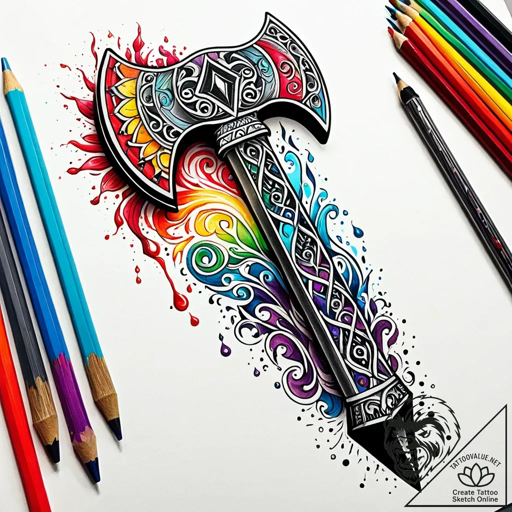 Metronome needle is a swinging, bloody axe, t... - style Jaeger Simple - tattoo sketch (05.11.2025 00:13)