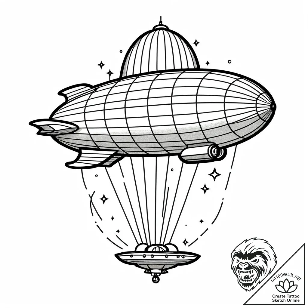 Zeppelin, classic blimp shape, tattoo drawing... - style Jaeger Mini - tattoo sketch (05.11.2025 00:18)
