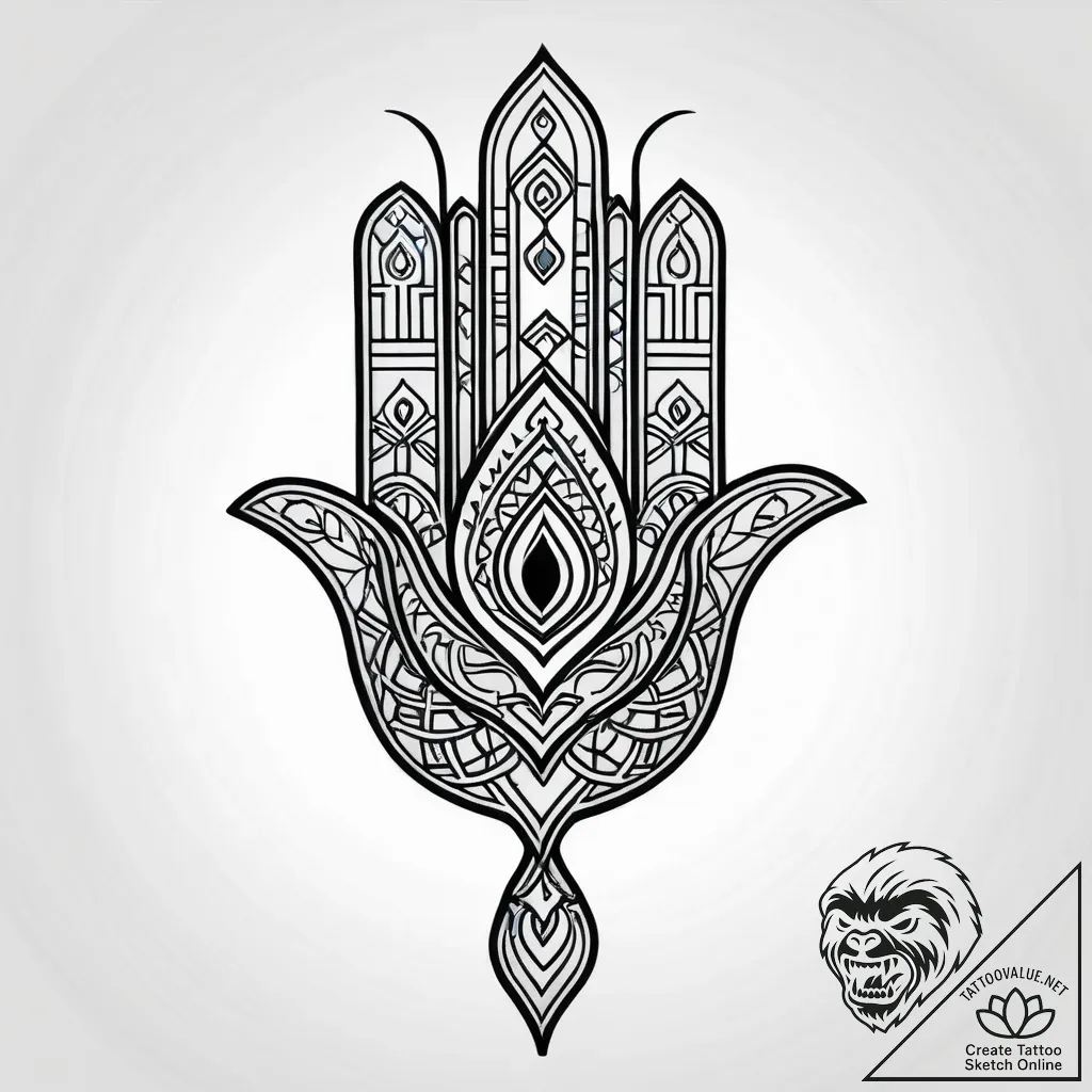 Hamsa hand made of interwoven circuits, tatto... - style Jagger Old - tattoo sketch (05.11.2025 00:23)