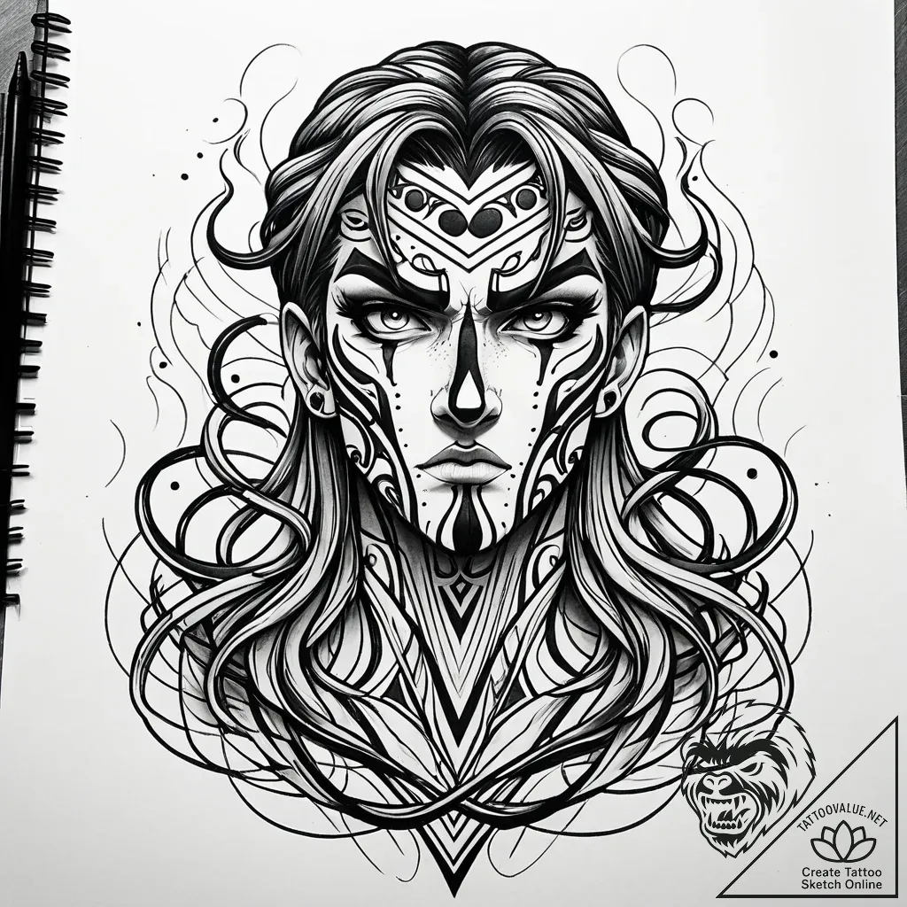 Eskizto, tattoo sketch, linguini nervous expr... - style Jaeger Simple - tattoo sketch (05.11.2025 00:33)