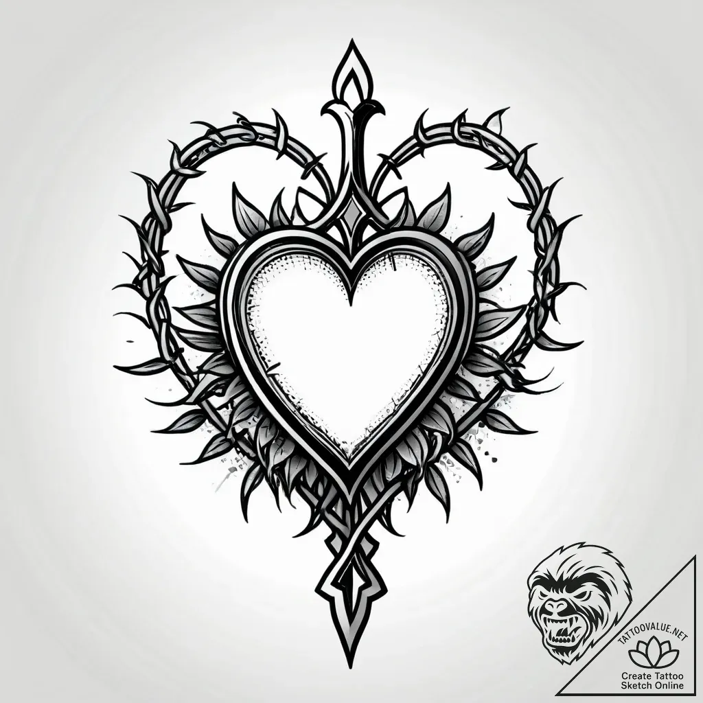 Barbed wire wrapped around a bleeding heart,... - style Jagger Old - tattoo sketch (05.11.2025 00:43)