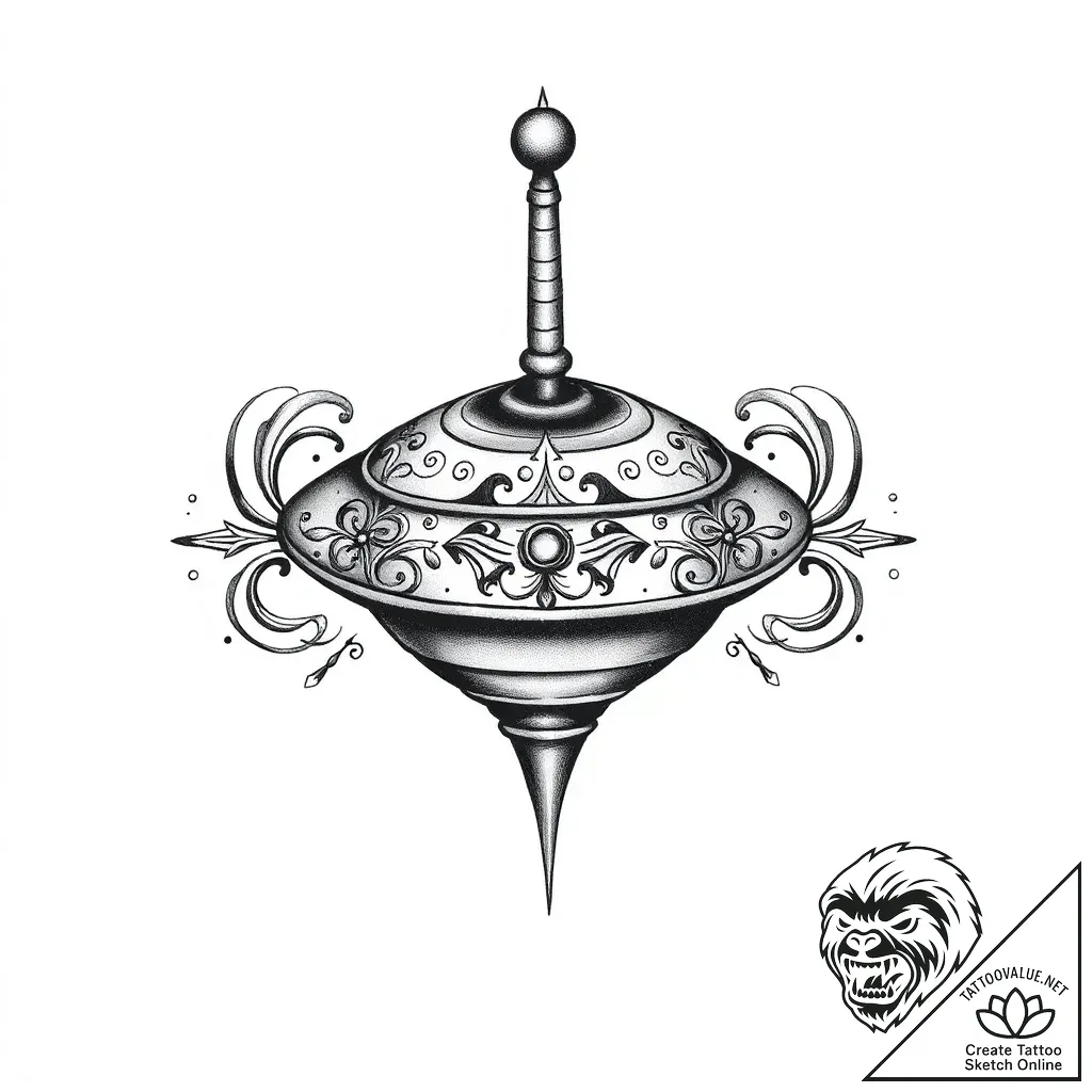 A spinning top, concept art for tattoo, ornam... - style Flux Inscriptions - tattoo sketch (05.11.2025 00:48)