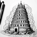 Tower of babel, unfinished and crumbling, con… – style Jaeger Simple – tattoo sketch (05.11.2025 01:13)