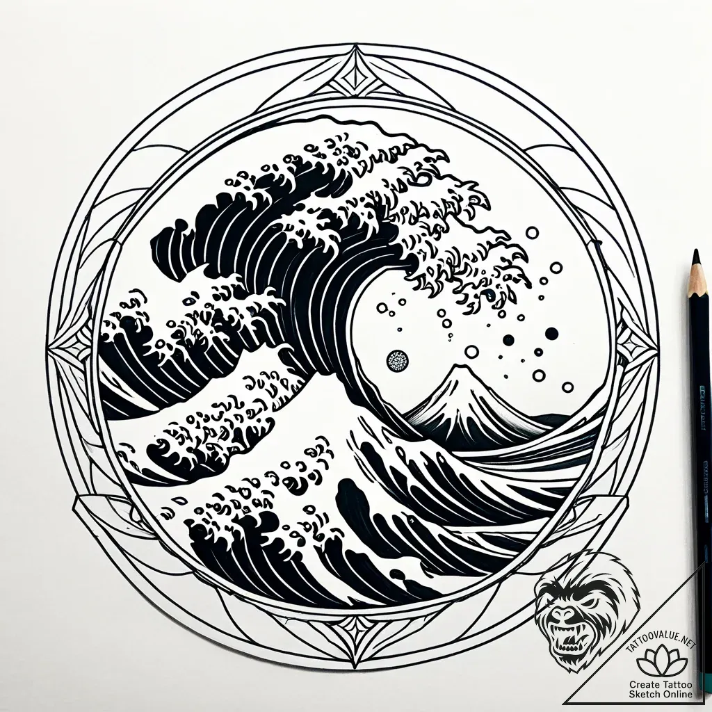 Wave, hokusai style, but minimalist, tattoo f... - style Jaeger Simple - tattoo sketch (05.11.2025 01:33)