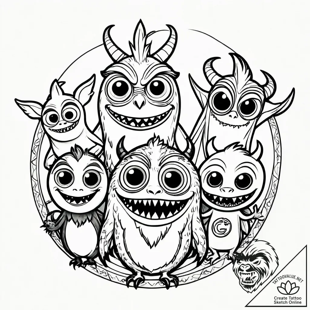 Eskizto, tattoo sketch, mike with tiny monste... - style Jagger Old - tattoo sketch (05.11.2025 02:03)