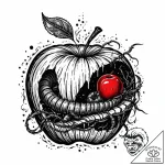 Rotted apple with a worm crawling through it,… – style Jaeger Mini – tattoo sketch (05.11.2025 02:18)