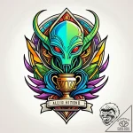Trophy of a hunted alien, mounted on a plaque… – style Jaeger Simple – tattoo sketch (05.11.2025 02:33)