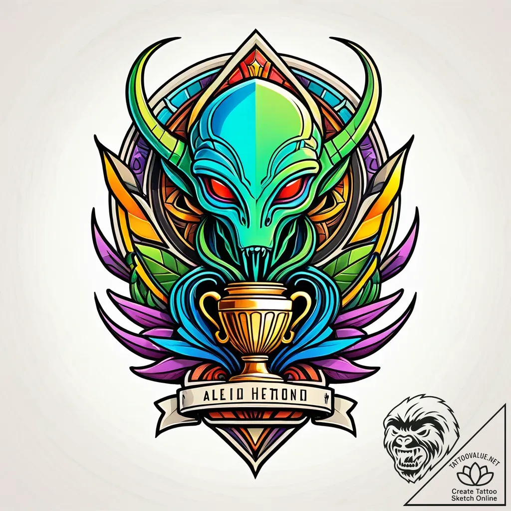 Trophy of a hunted alien, mounted on a plaque... - style Jaeger Simple - tattoo sketch (05.11.2025 02:33)