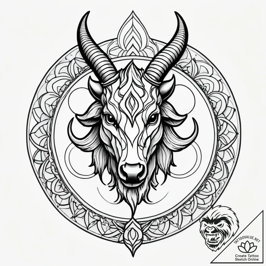 Horned relic beneath celestial bloom, tattoo... - style Jagger Old - tattoo sketch (05.11.2025 02:58)