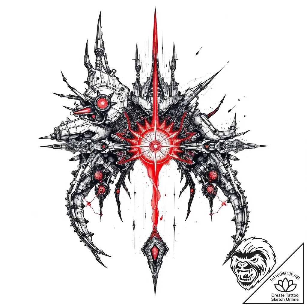 Quasar being harnessed by a colossal, biomech... - style Flux Inscriptions - tattoo sketch (05.11.2025 03:03)