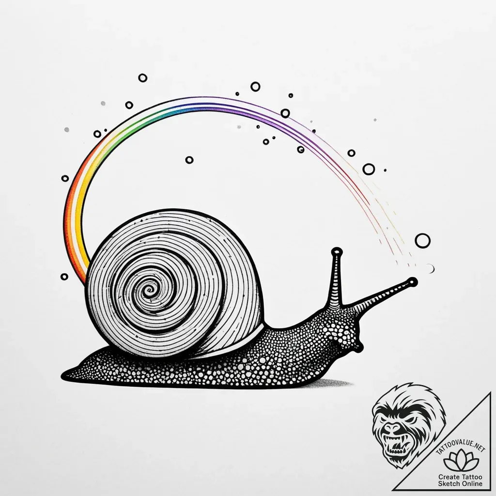 Snail leaving a rainbow trail, tattoo drawing... - style Jaeger Simple - tattoo sketch (05.11.2025 03:08)