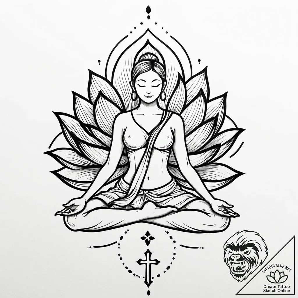 Tat tattoo sketch, yogi in tree pose with min... - style Jaeger Mini - tattoo sketch (05.11.2025 03:13)