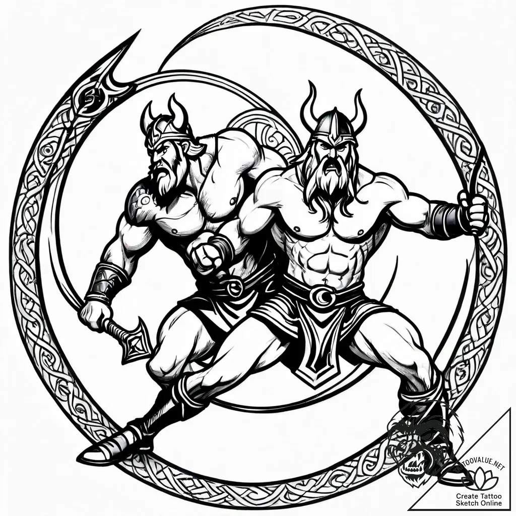 Tattoo sketch, asterix and vikings battle sce... - style Jagger Old - tattoo sketch (05.11.2025 03:18)