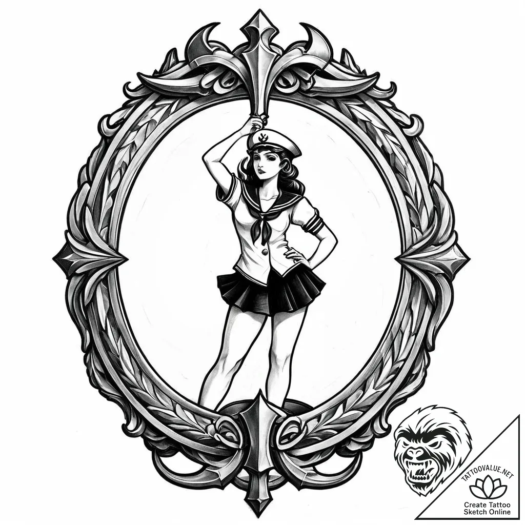 Bone mirror revealing shadow form, concept ar... - style Jaeger Mini - tattoo sketch (05.11.2025 03:33)