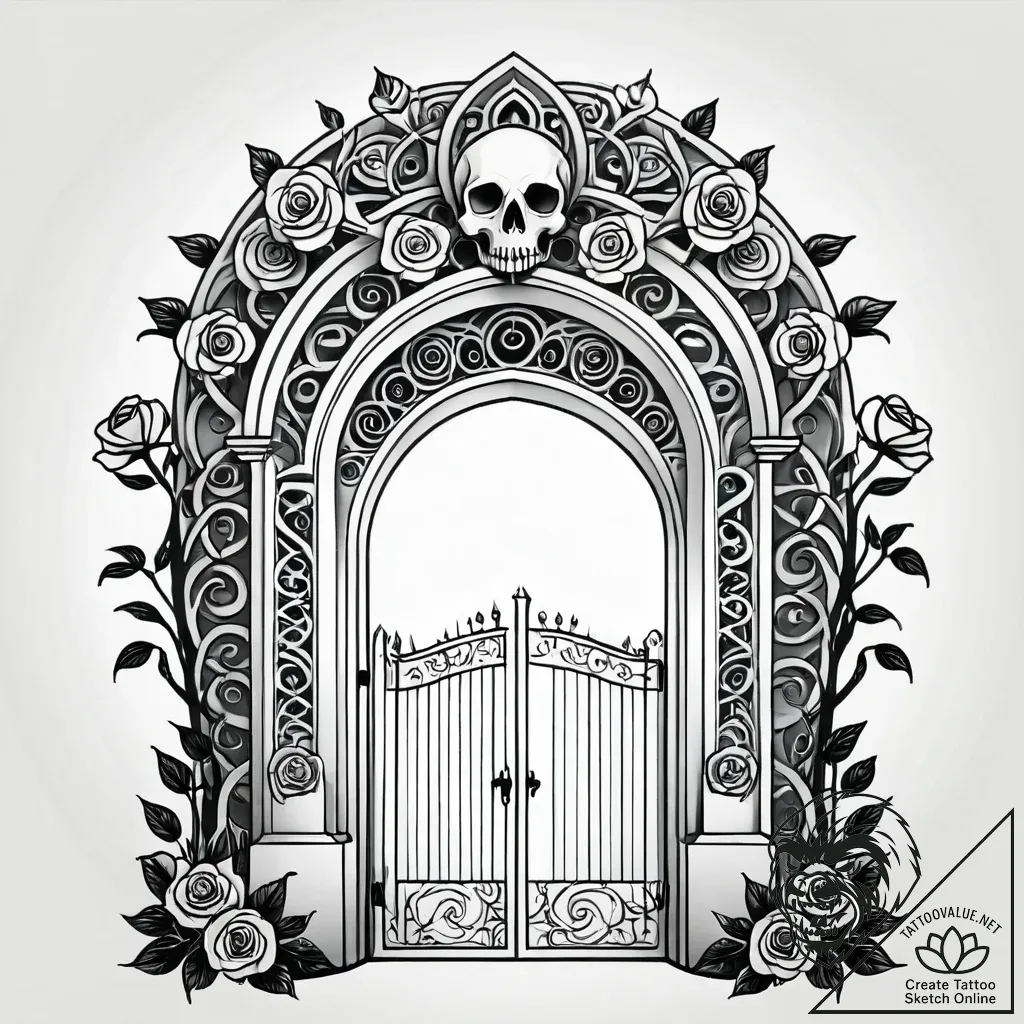 Labyrinth doorway beneath iron gate, artistic... - style Jagger Old - tattoo sketch (05.11.2025 03:38)