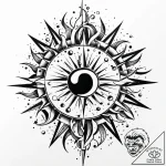 Iron relic beneath eclipsed sun, artistic tat… – style Jaeger Mini – tattoo sketch (05.11.2025 04:33)