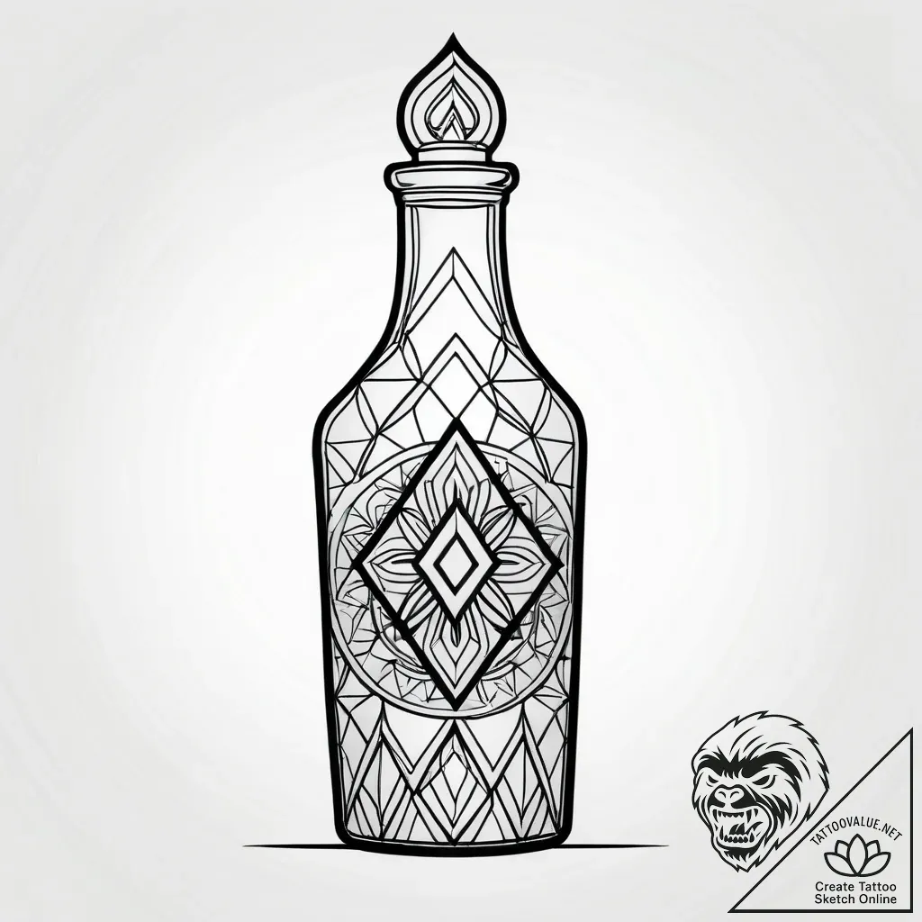 Message in a bottle, ink illustration for tat... - style Jagger Old - tattoo sketch (05.11.2025 04:38)