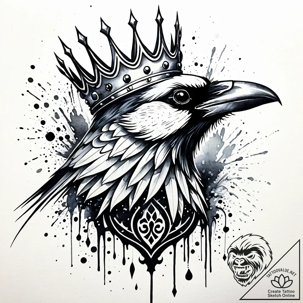 Ivory raven perched on broken crown, tattoo f... - style Jaeger Simple - tattoo sketch (05.11.2025 04:48)