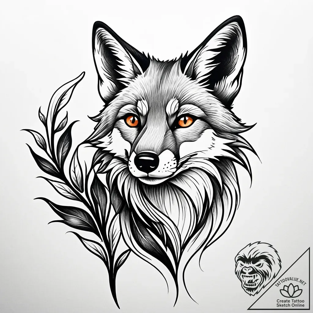 Fox looking up at a single, falling autumn le... - style Jaeger Simple - tattoo sketch (05.11.2025 05:08)
