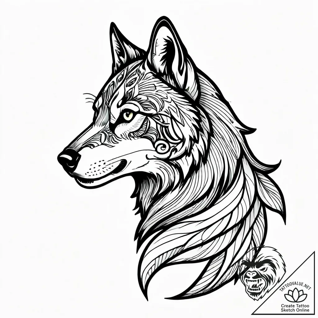 Tat tattoo sketch, macha with wolf silhouette... - style Jagger Old - tattoo sketch (05.11.2025 05:18)