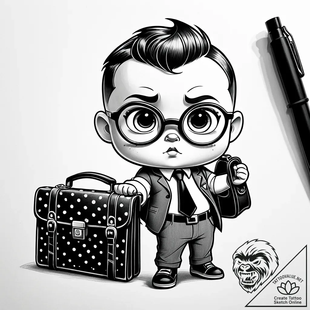 Tattoo sketch, boss baby with briefcase and g... - style Jaeger Simple - tattoo sketch (05.11.2025 05:28)