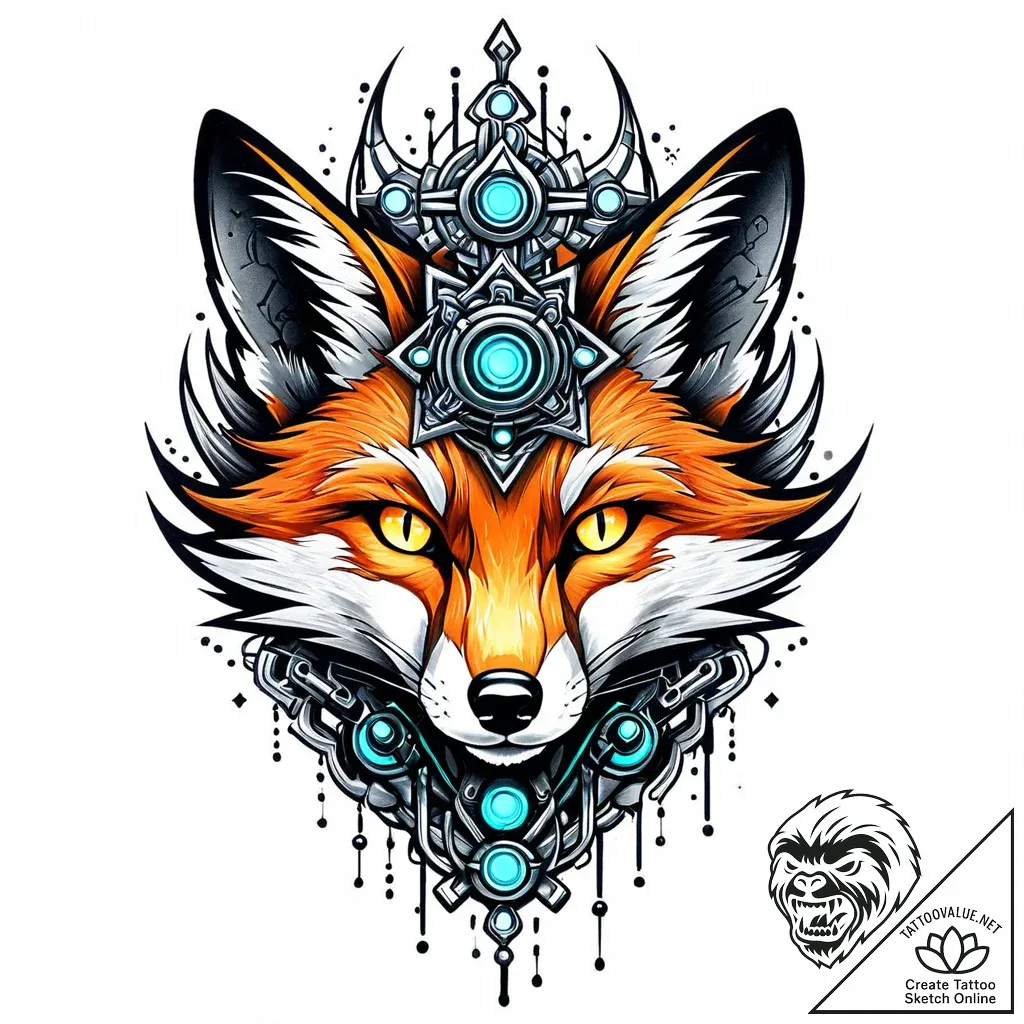Cybernetic fox with glowing optic nerves, ink... - style Jaeger Mini - tattoo sketch (05.11.2025 05:53)