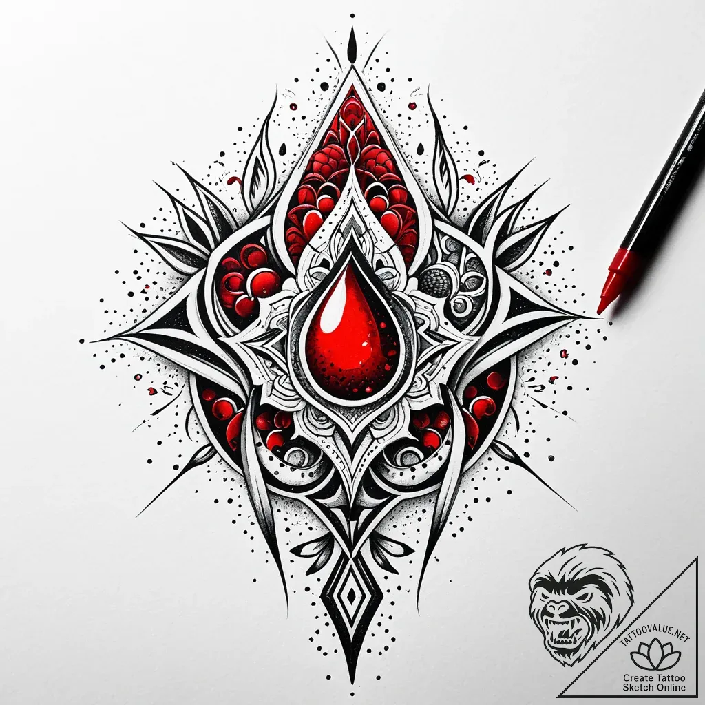 Blood tear frozen mid-air, ink illustration f... - style Jaeger Simple - tattoo sketch (05.11.2025 06:48)