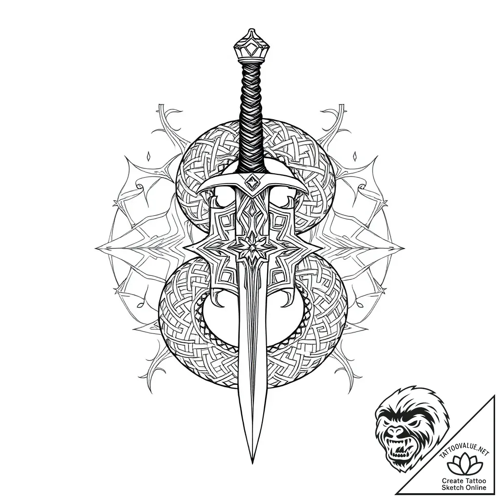 Knotwork serpent wrapping around sword, conce... - style Flux Inscriptions - tattoo sketch (05.11.2025 07:03)