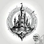 Floating castle chained to the ocean floor, i… – style Jagger Old – tattoo sketch (05.11.2025 07:18)