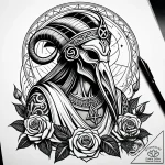 Thoth, the ibis-headed god, writing in a tome… – style Jaeger Simple – tattoo sketch (05.11.2025 07:28)