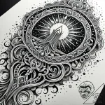 Gleaming relic beneath burning sky, artistic… – style Jaeger Simple – tattoo sketch (05.11.2025 07:48)