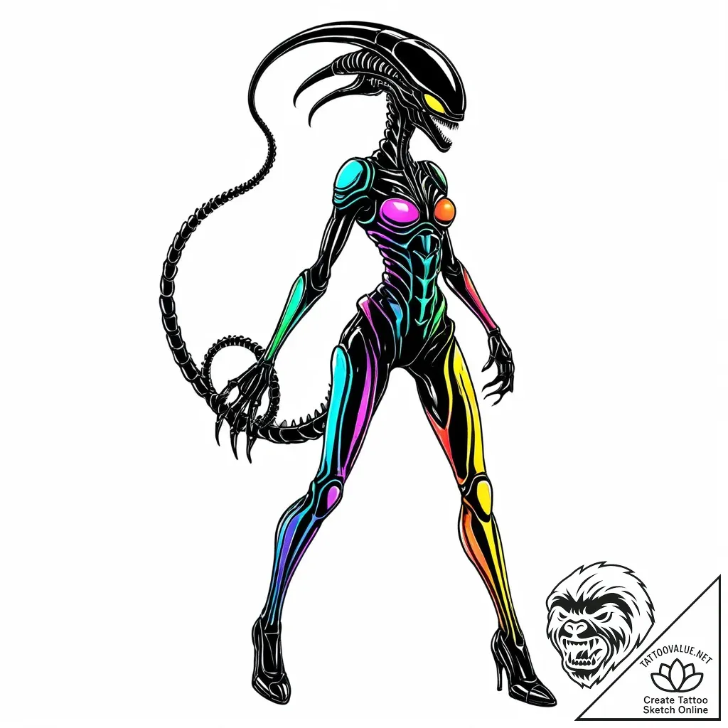 A xenomorph from alien, concept art for tatto... - style Jaeger Mini - tattoo sketch (05.11.2025 07:53)