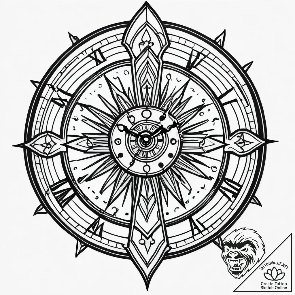A detailed broken clock face, time passing,,... - style Jagger Old - tattoo sketch (05.11.2025 08:18)