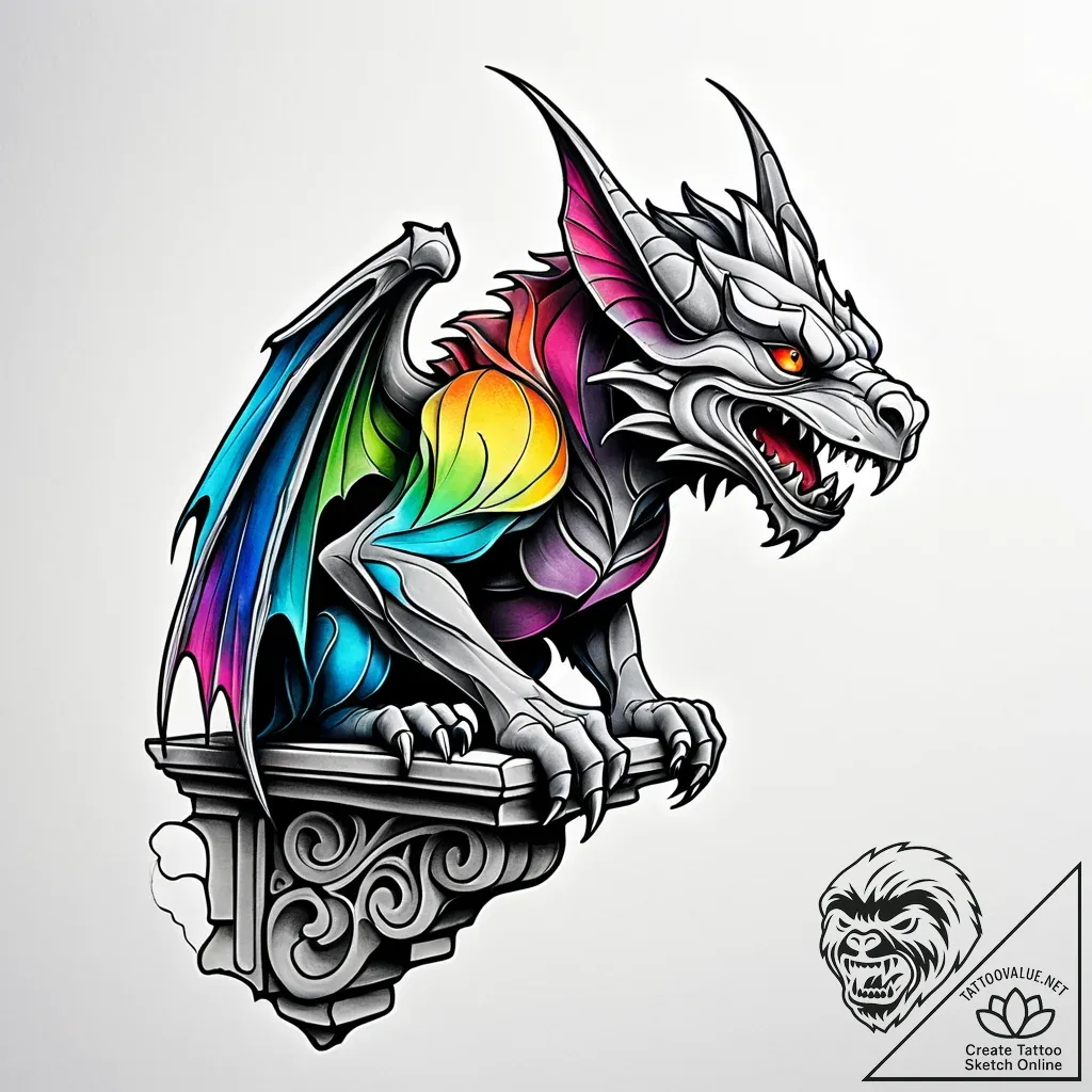 Gargoyle on a ledge (is there, but can be a c... - style Jaeger Simple - tattoo sketch (05.11.2025 08:28)