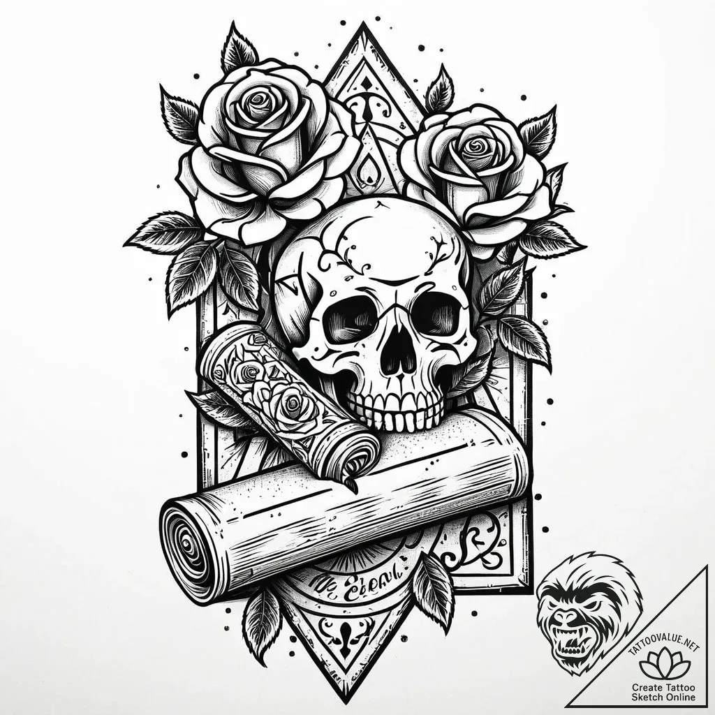 Shadow hand gripping ancient scroll, tattoo s... - style Jaeger Mini - tattoo sketch (05.11.2025 08:33)