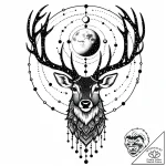 Astral stag standing on moon, artistic tattoo… – style Jaeger Mini – tattoo sketch (05.11.2025 09:13)