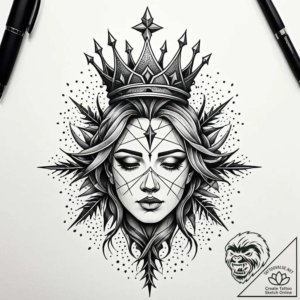 Thorn crown wrapped in roots, tattoo flash sh... - style Jaeger Simple - tattoo sketch (05.11.2025 09:28)