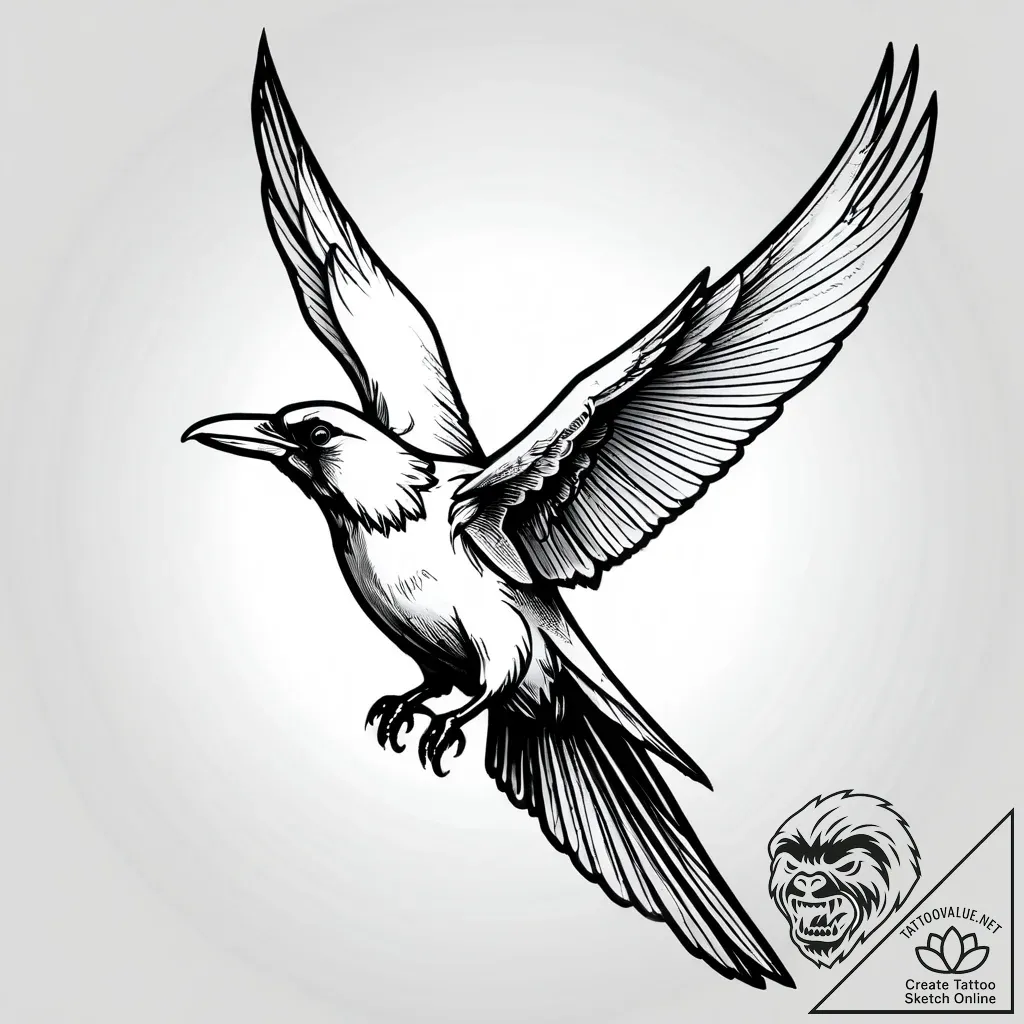 Angelic raven soaring through endless sky, ta... - style Jagger Old - tattoo sketch (05.11.2025 10:18)