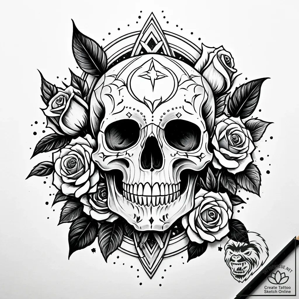 Jungle skull beneath celestial bloom, tattoo... - style Jaeger Simple - tattoo sketch (05.11.2025 10:28)
