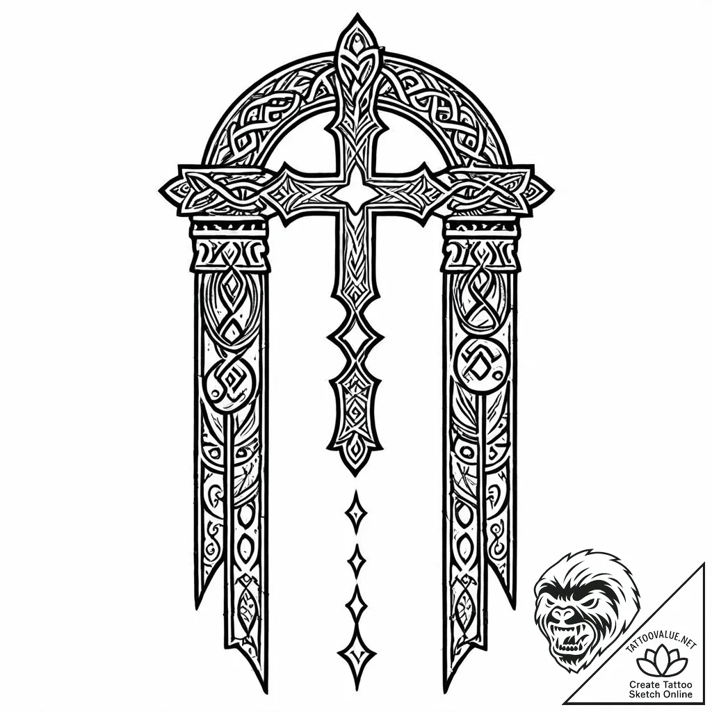 Bone arch with runic carvings, tattoo drawing... - style Jaeger Mini - tattoo sketch (05.11.2025 10:33)