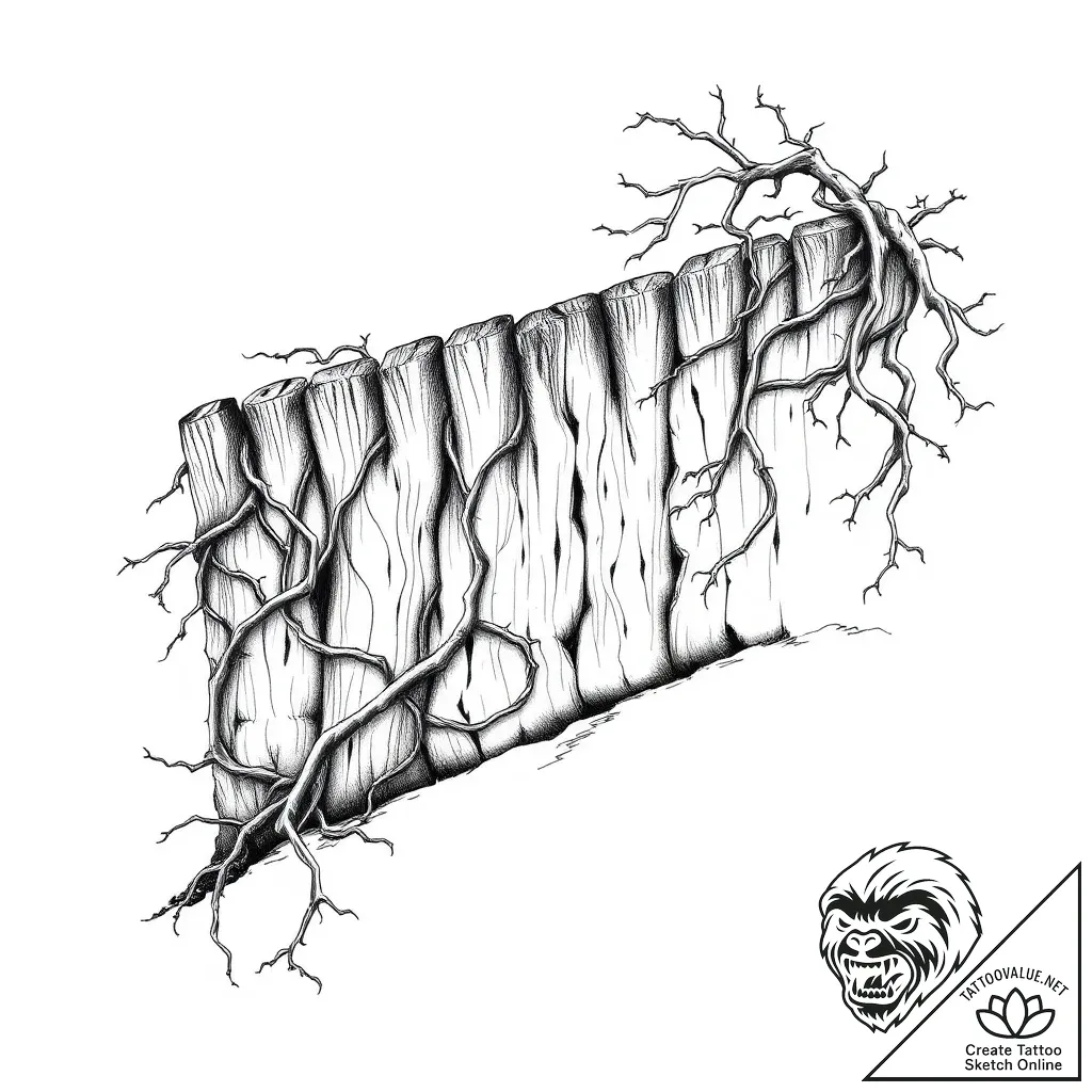 Palisade overgrown with thorned vines, tattoo... - style Flux Inscriptions - tattoo sketch (05.11.2025 11:03)
