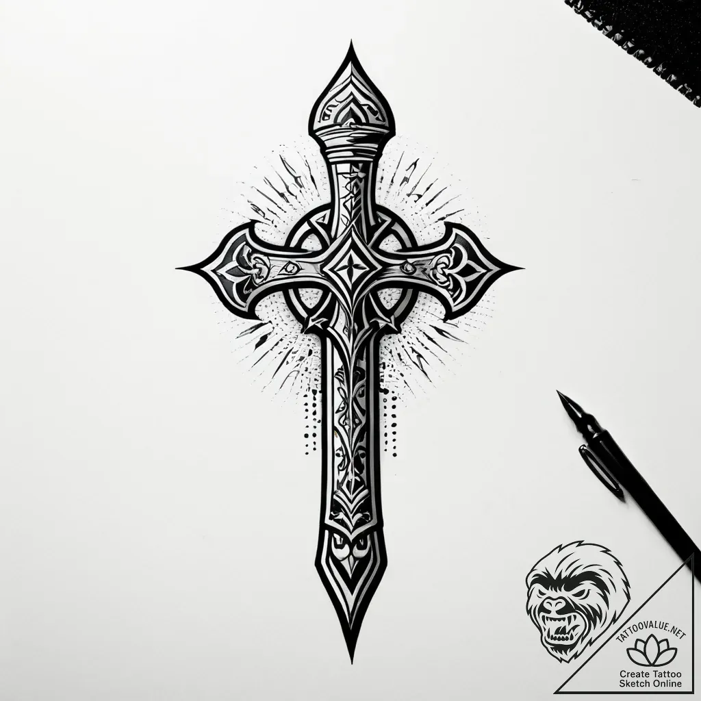 Broken sword bleeding ink, tattoo flash sheet... - style Jagger Old - tattoo sketch (05.11.2025 11:18)