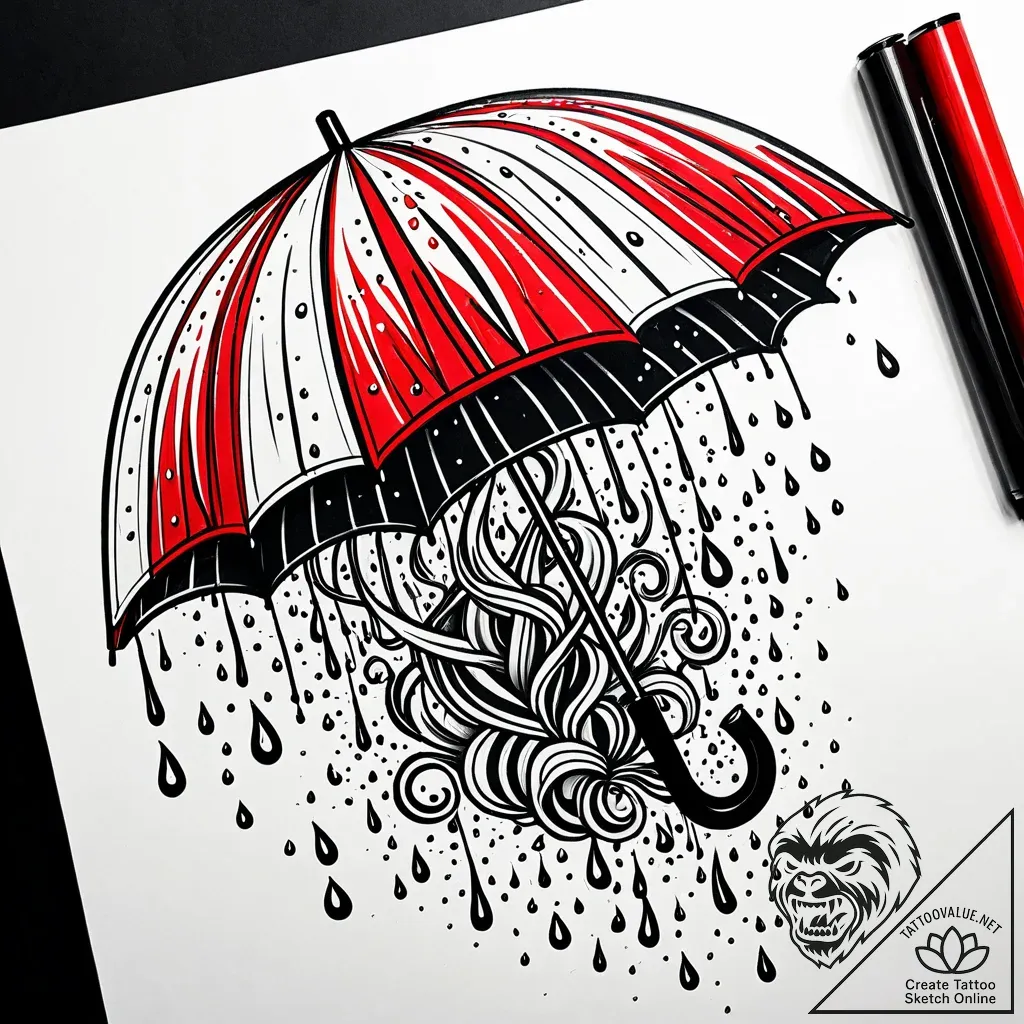 Umbrella that catches acid rain, slowly disso... - style Jaeger Simple - tattoo sketch (05.11.2025 11:28)