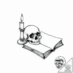 Vanitas still life (skull, candle, book), art… – style Flux Inscriptions – tattoo sketch (05.11.2025 11:43)
