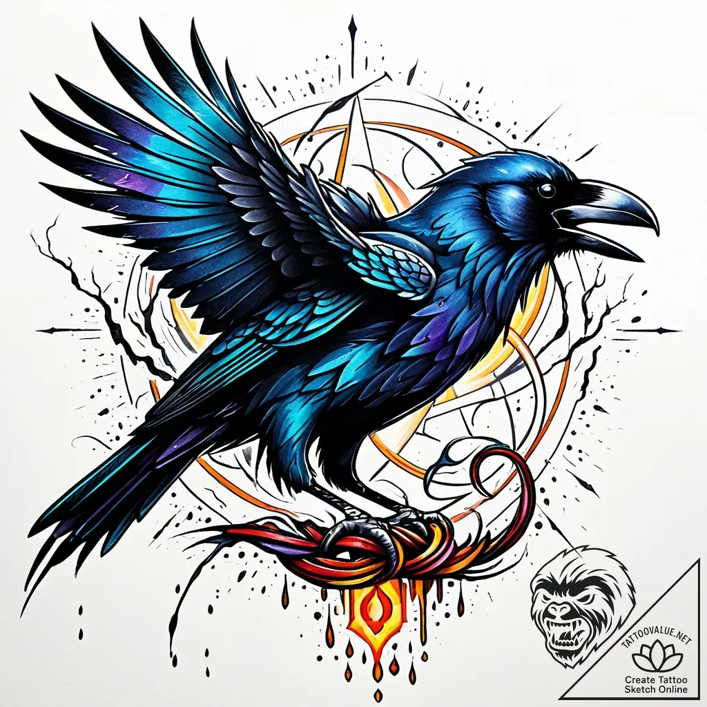 Arcane raven in storm, artistic tattoo sketch... - style Jaeger Simple - tattoo sketch (05.11.2025 11:48)