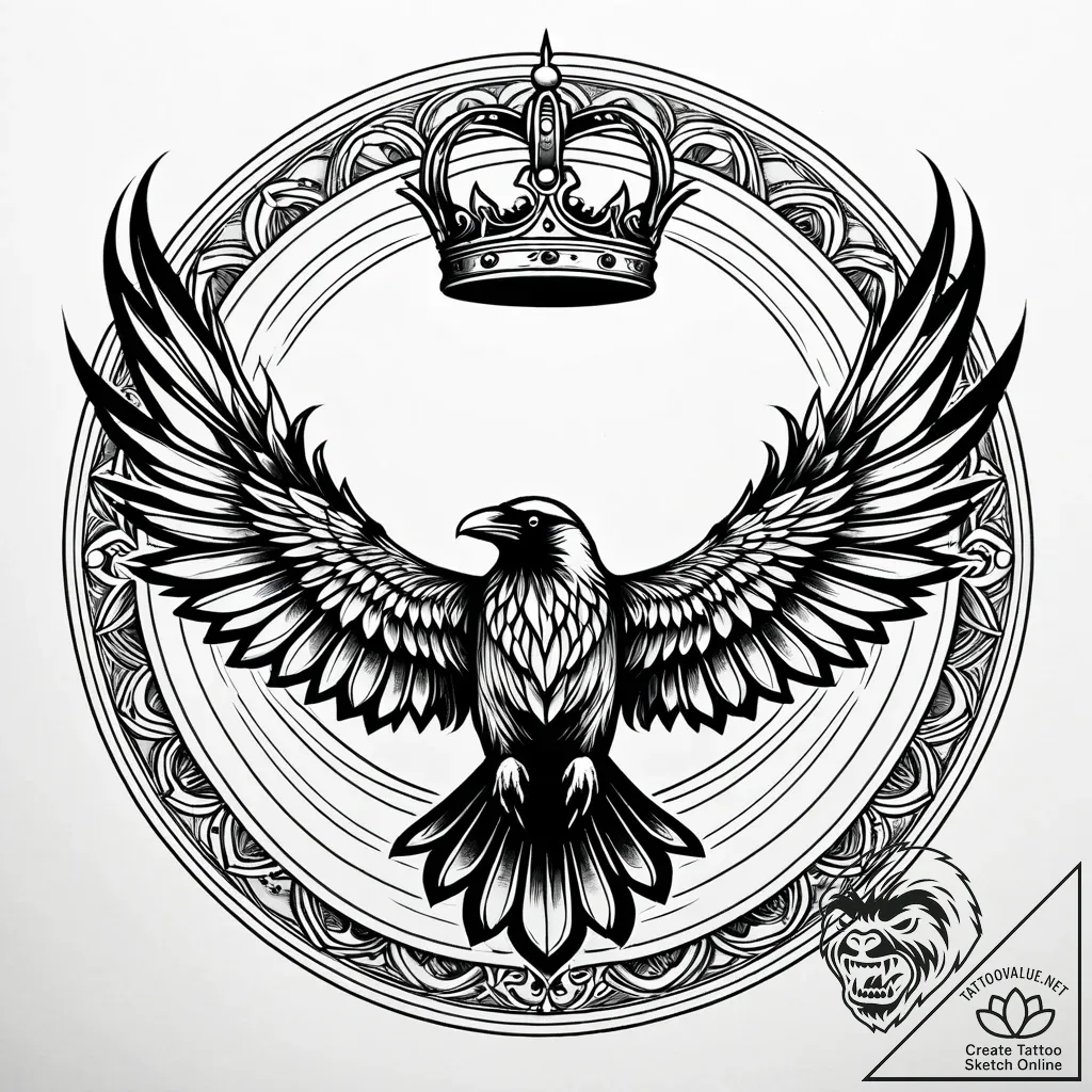 Crown of ravens circling sky, tattoo drawing... - style Jaeger Simple - tattoo sketch (05.11.2025 12:08)