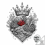 Sunken crown beneath coral reef, tattoo line… – style Jaeger Mini – tattoo sketch (05.11.2025 13:33)